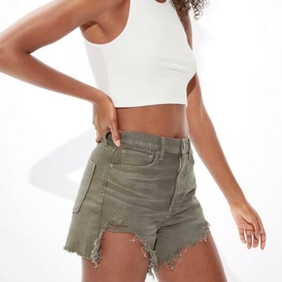 American Eagle Highest Rise Mom Short Frayed Hem Green - Size 0 - Picture 2 of 7